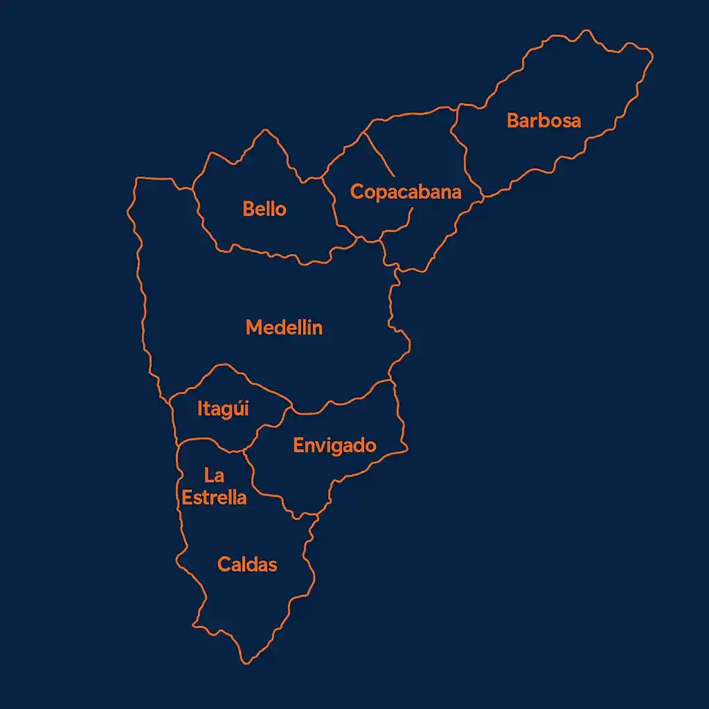 Mapa del Valle de Aburrá con la cobertura de SoporTV